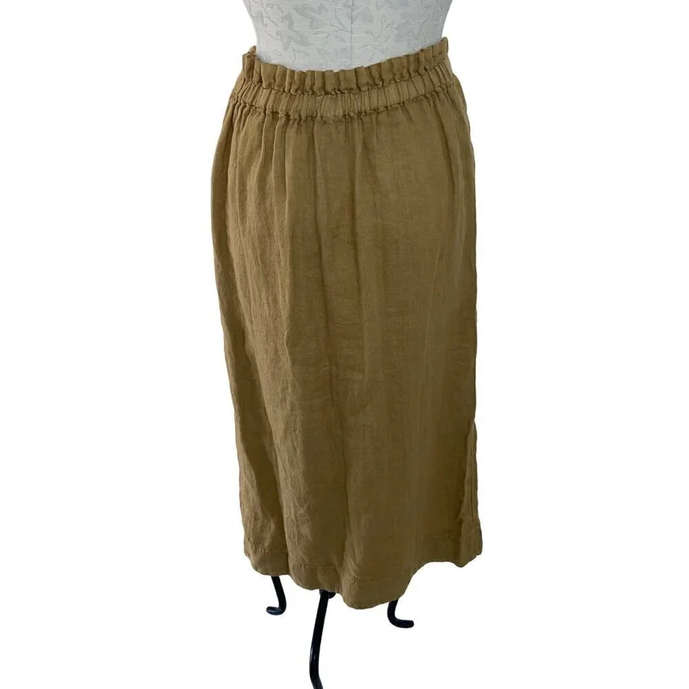 Free People Womens Skirt Size XS Brown Straight To The Point Midi Pure Linen